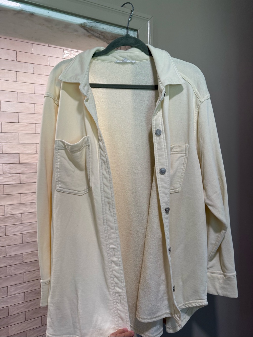 Jane and Delancey Cream Button-Front Jean Shacket